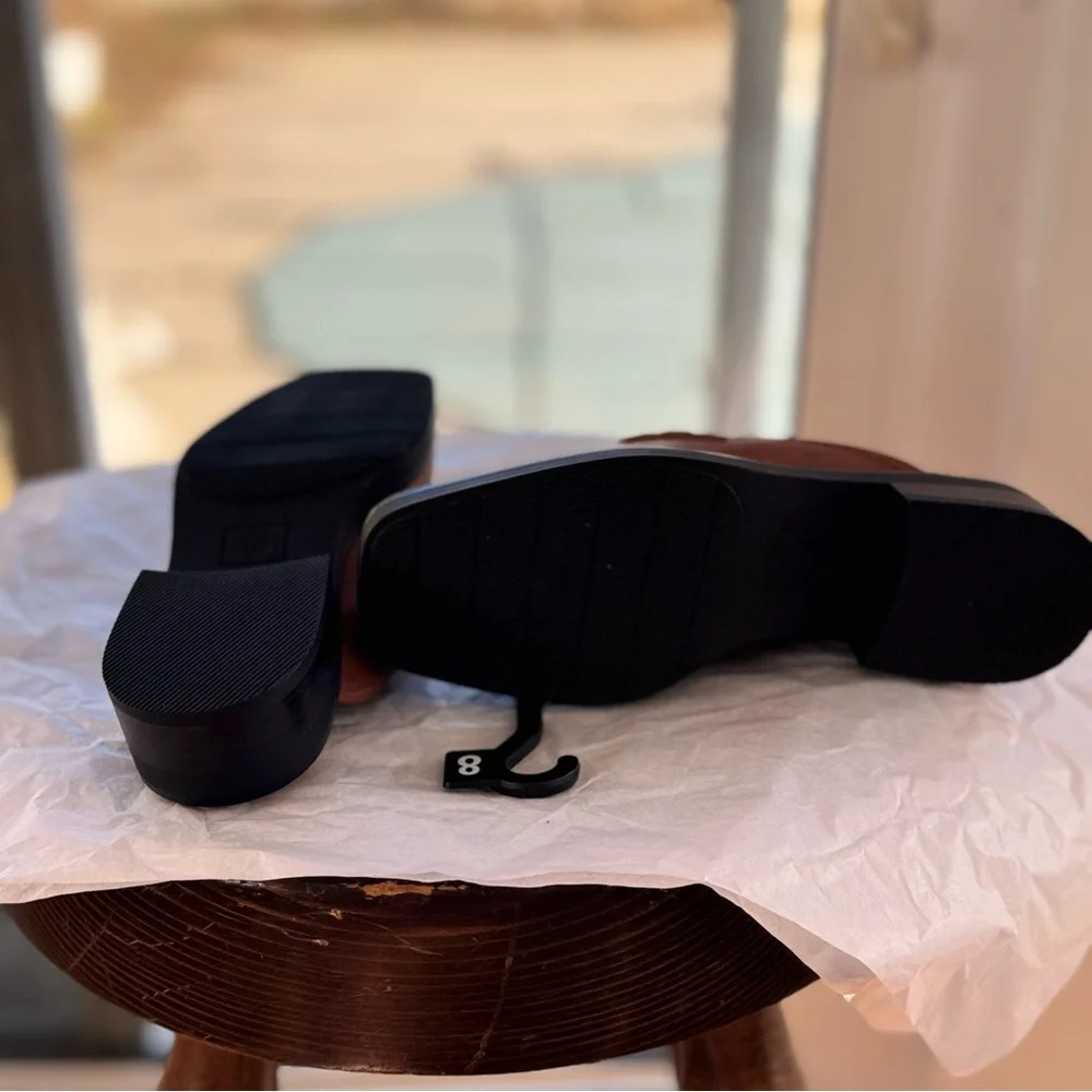 Time & Tru Women's Brown Loafer Mules Size 8 Memory Foam Slip On Gold Hardware - Picture 7 of 14